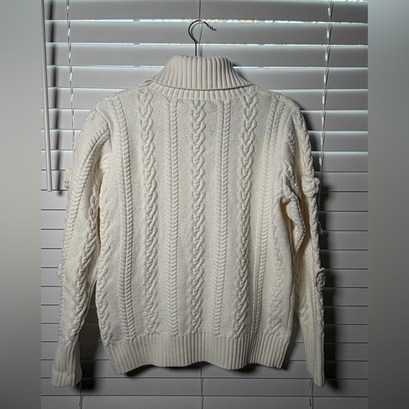 Boston Proper Chenille Rosette Cable Turtleneck Sweater Size Small - Picture 6 of 9